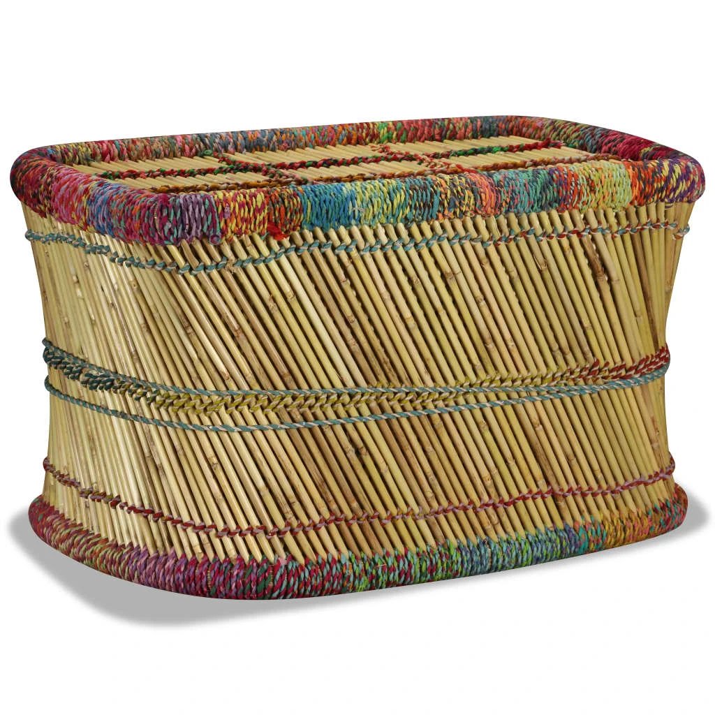 VidaXL Bamboo Coffee Table Rectangular Multicolor Chindi Weave Boho Living Room Decor by vidaXL