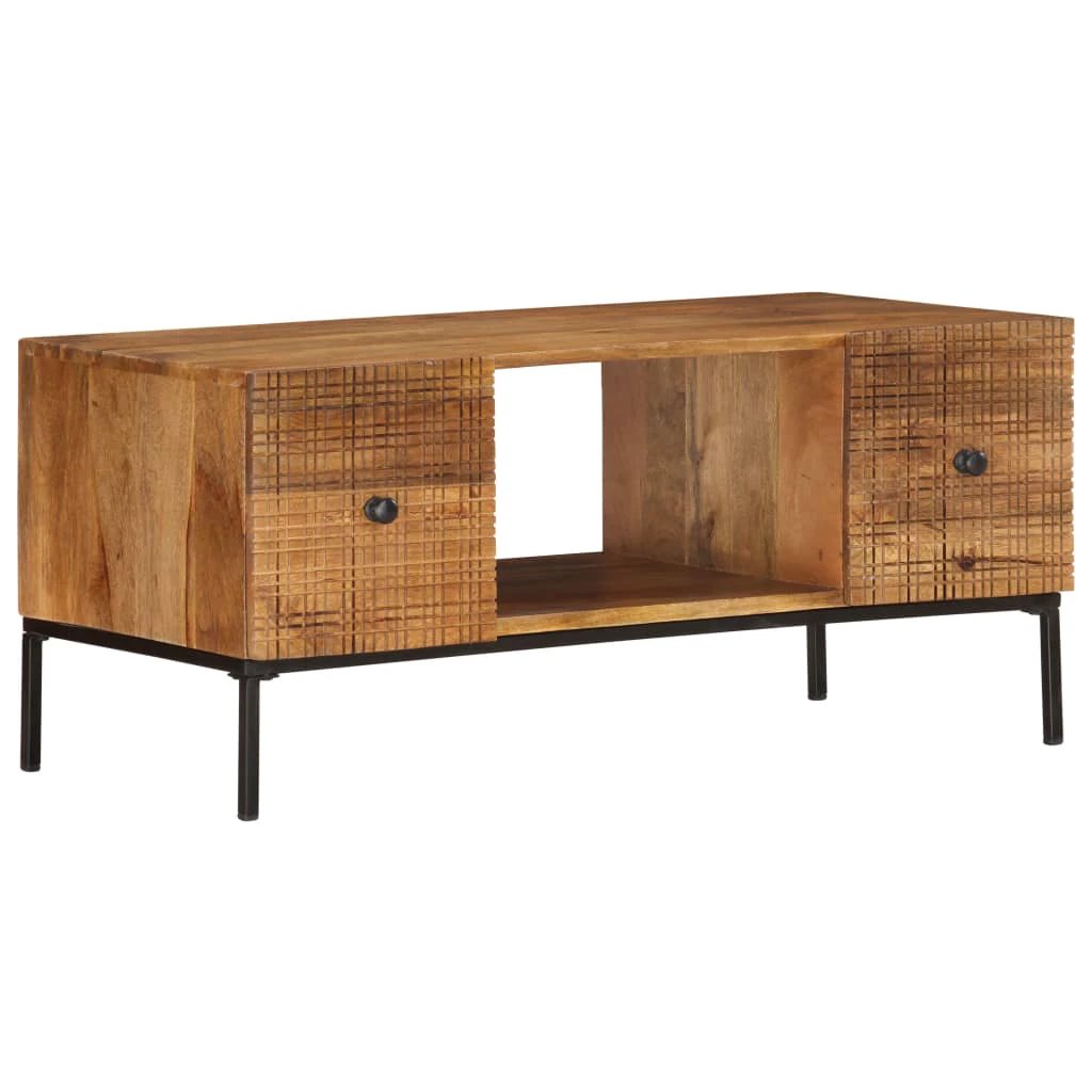 vidaXL VidaXL Coffee Table 90x45x40 cm Solid Mango Wood Handcarved Grid Front for Living Room Decor - Coffee Table