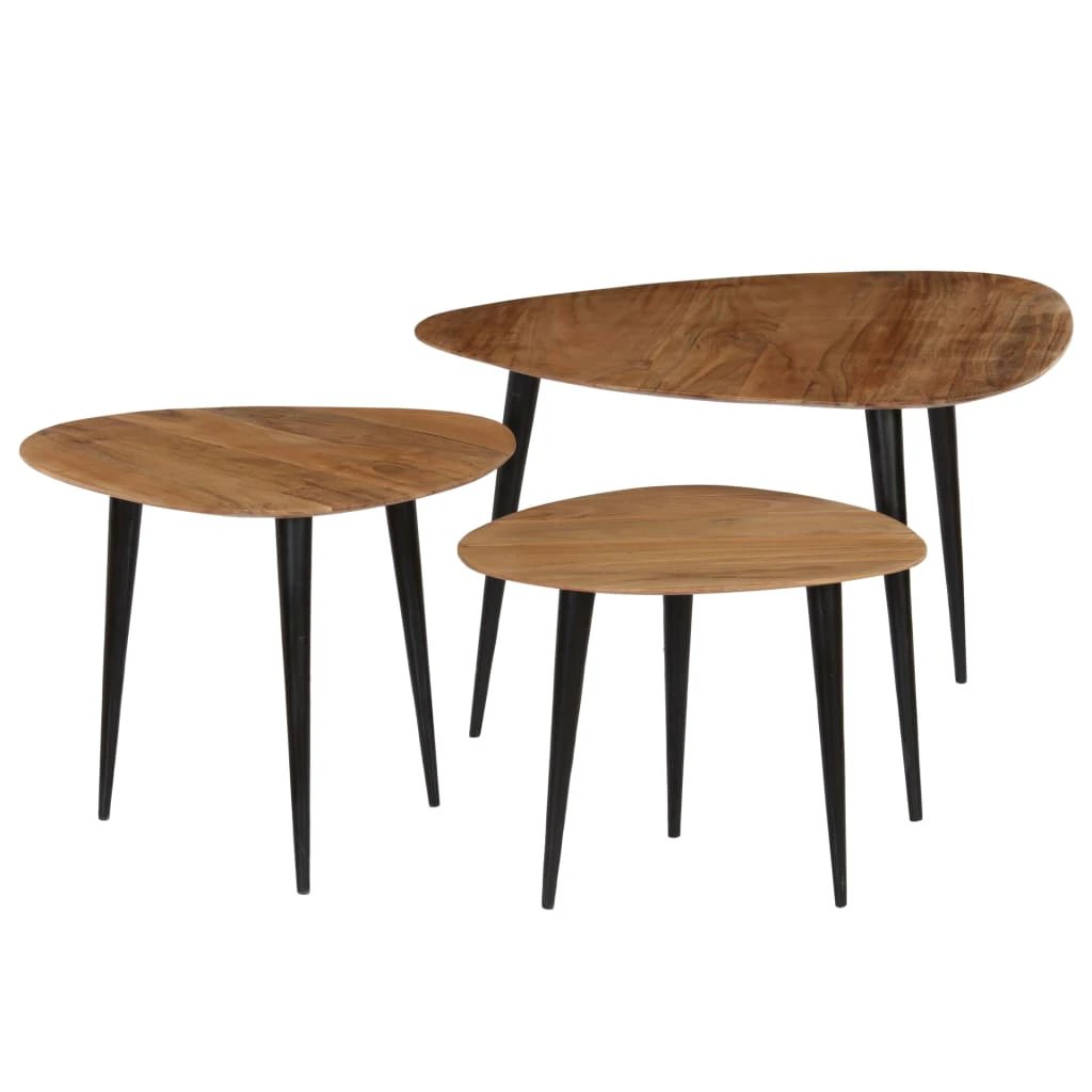 vidaXL VidaXL Coffee Table Set 3 Pieces Nesting Solid Acacia Wood Vintage Finish for Living Room - Coffee Table