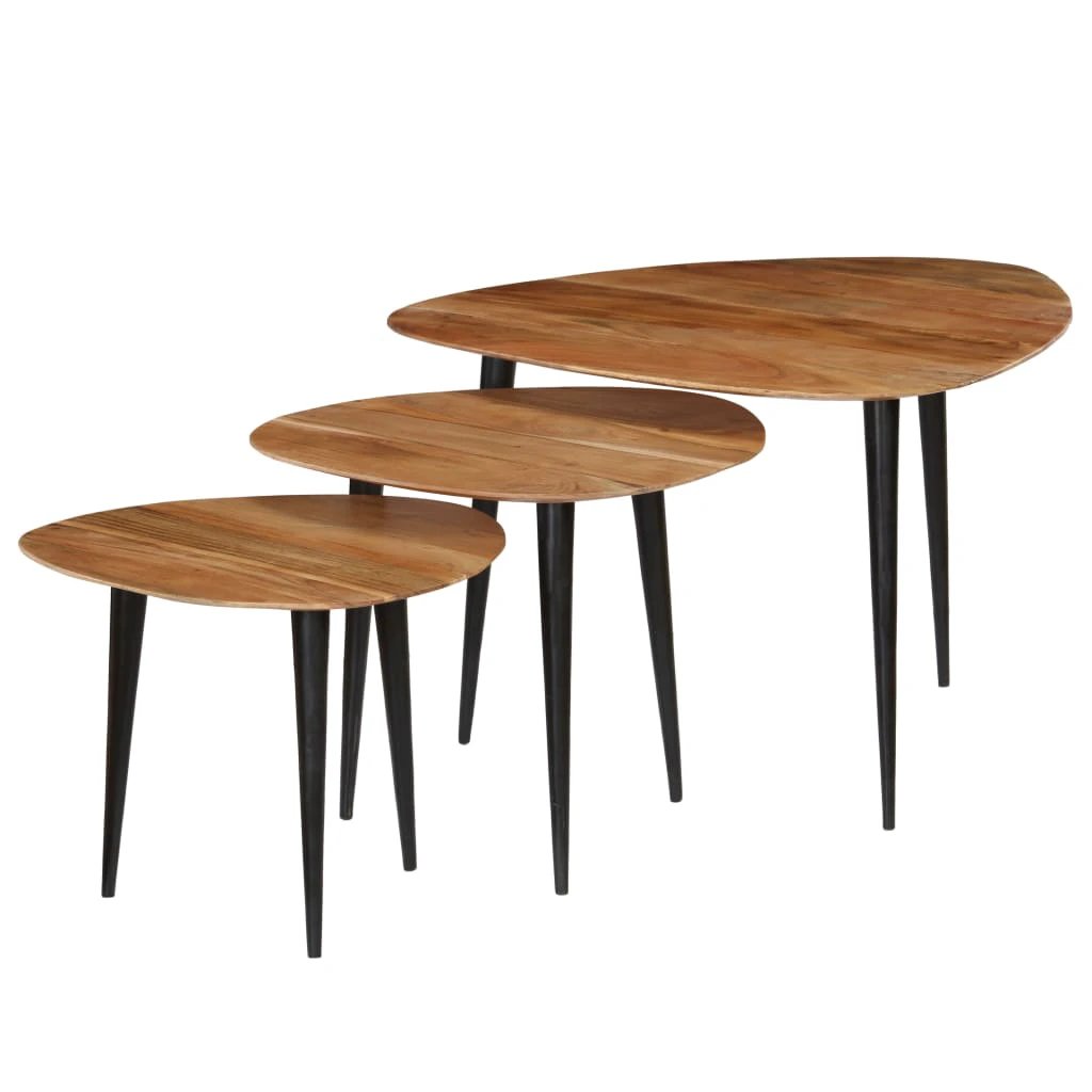 vidaXL VidaXL Coffee Table Set 3 Pieces Nesting Solid Acacia Wood Vintage Finish for Living Room - Coffee Table