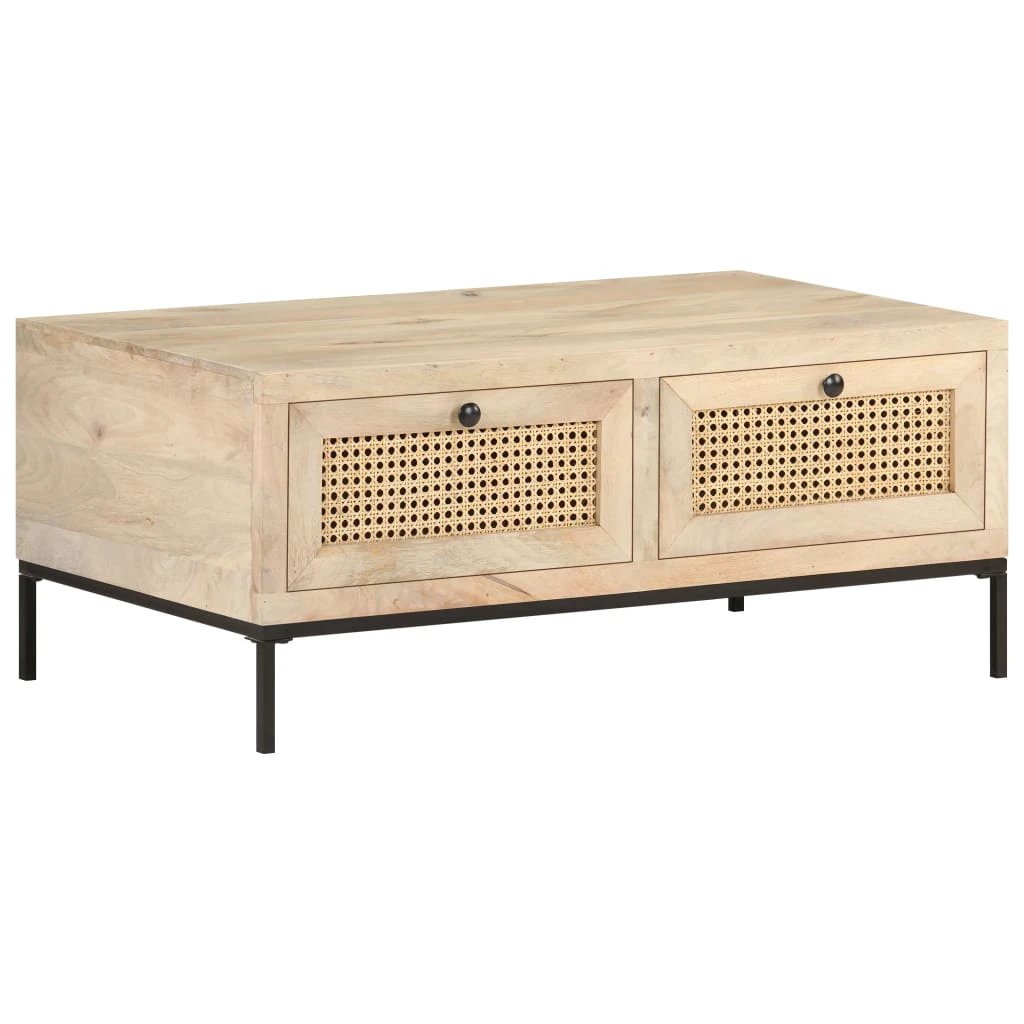 vidaXL VidaXL Coffee Table 90x50x37 cm Solid Mango Wood and Natural Cane for Living Room Decor - Coffee Table