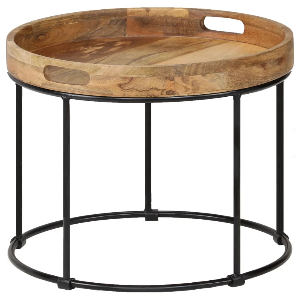 vidaXL vidaXL Round Coffee Table 50x40 Cm Solid Mango Wood And Steel Frame For Living Room - Coffee Table