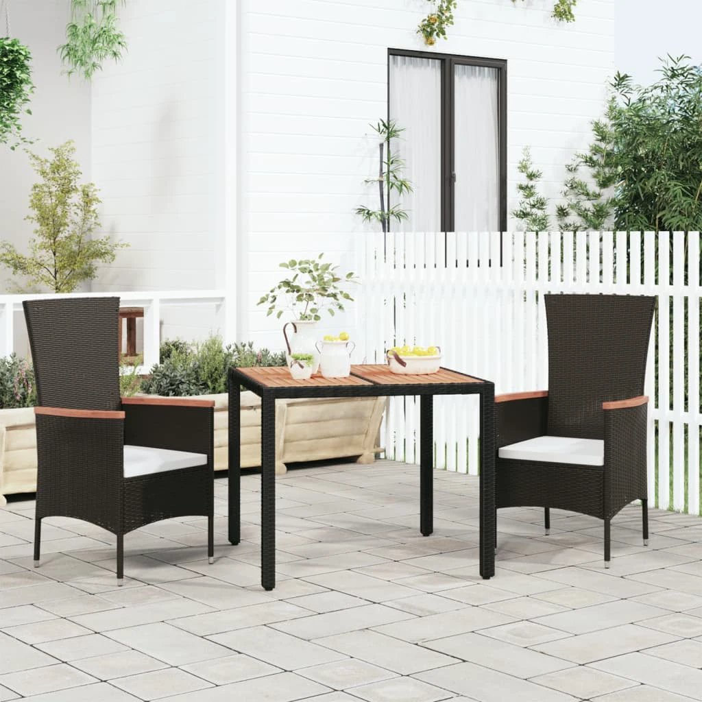 vidaXL vidaXL Garden Table with Wooden Top Black Poly Rattan&Solid Wood Acacia - Garden Table