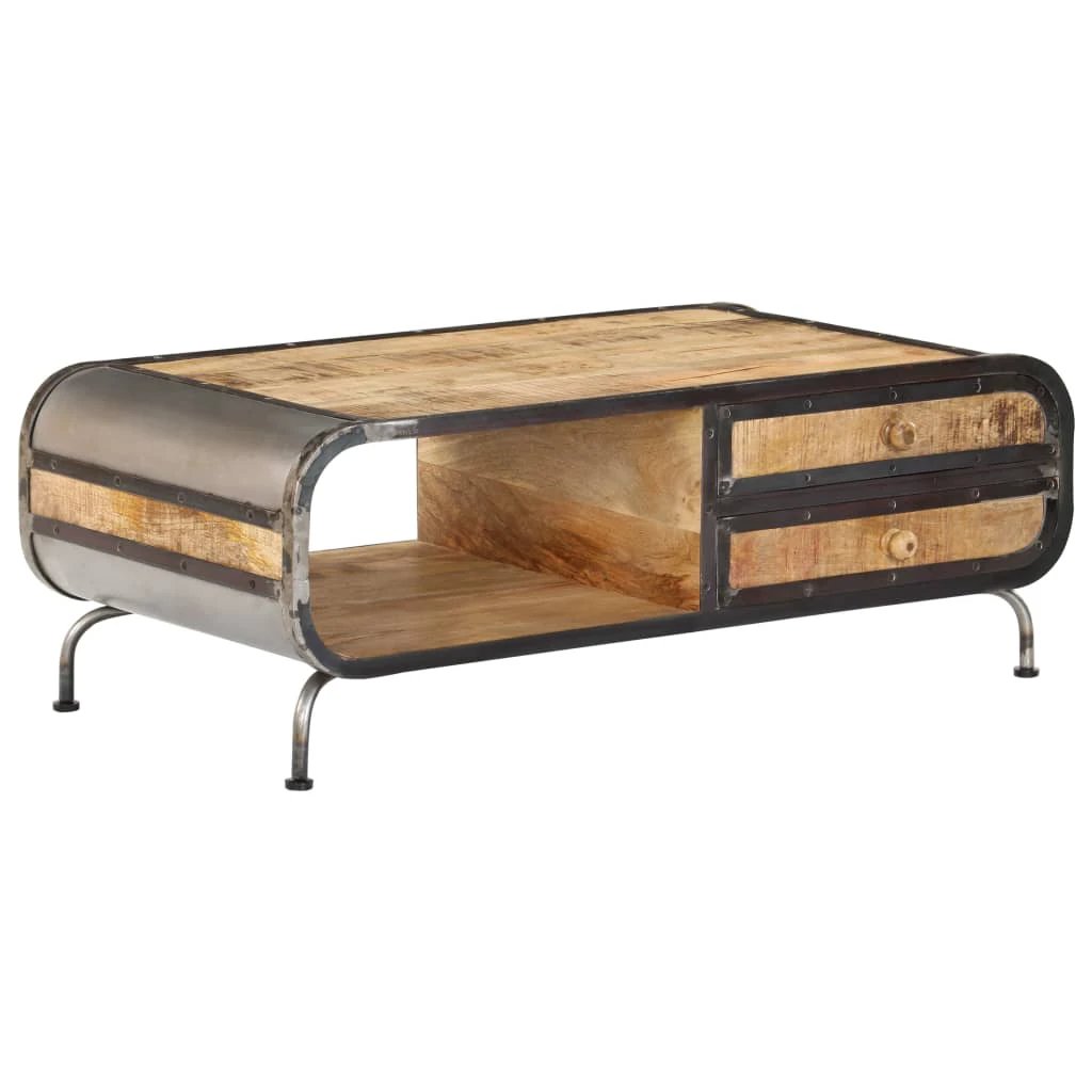 vidaXL VidaXL Coffee Table 100x50x35 Cm Solid Mango Wood Antique Style With Drawers For Living Room - Coffee Table