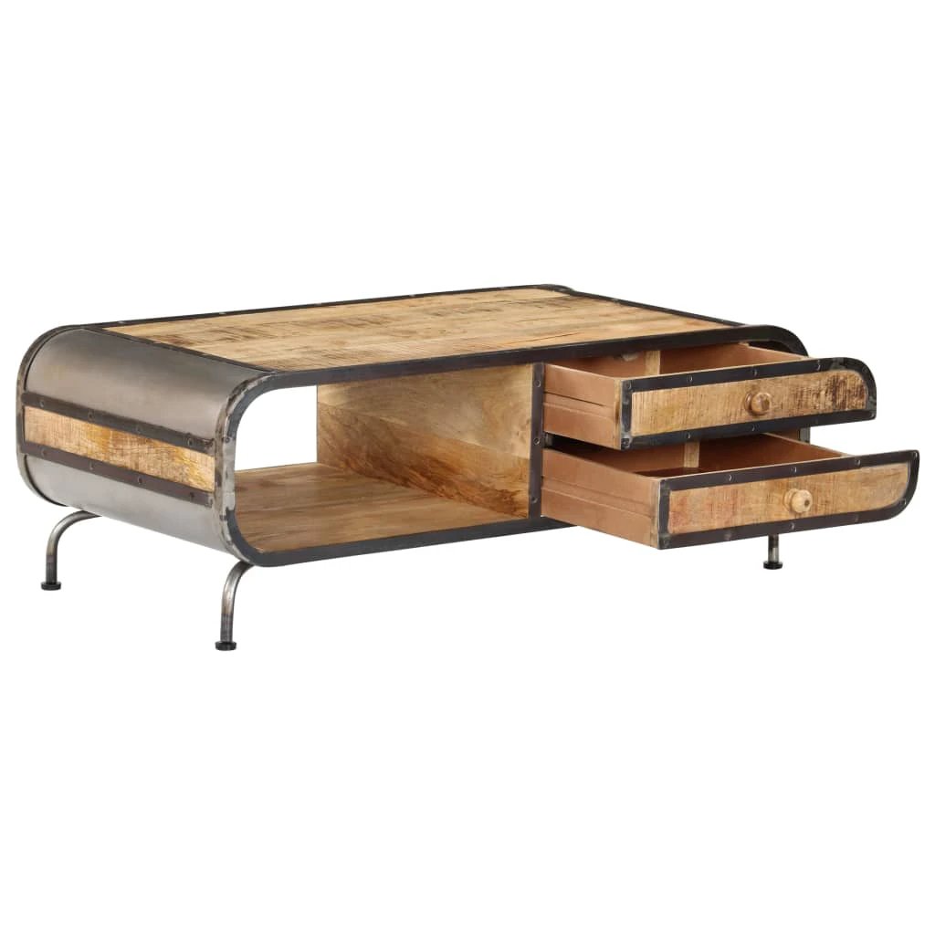 vidaXL VidaXL Coffee Table 100x50x35 Cm Solid Mango Wood Antique Style With Drawers For Living Room - Coffee Table