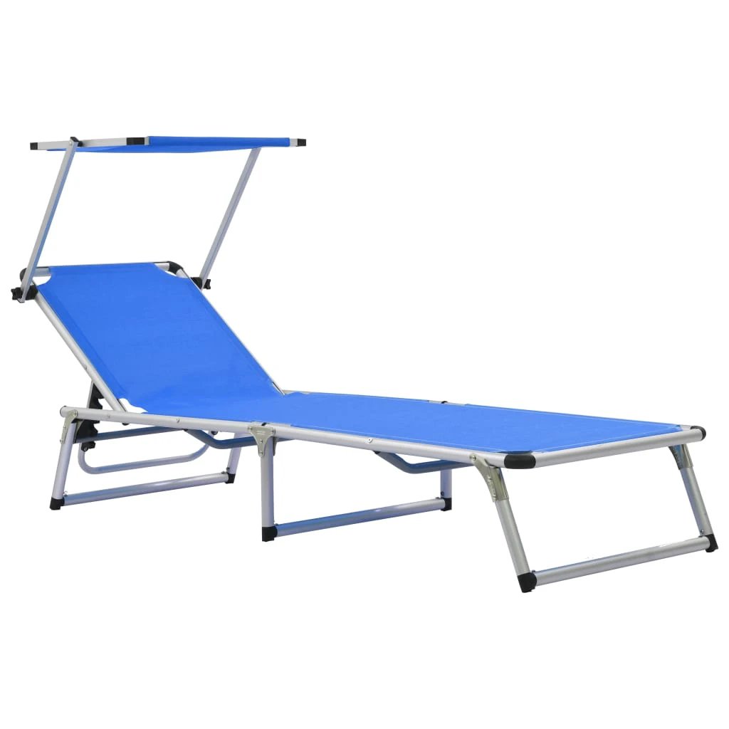 vidaXL vidaXL Folding Sun Lounger with Roof Aluminium and Textilene Blue - Sun Lounger