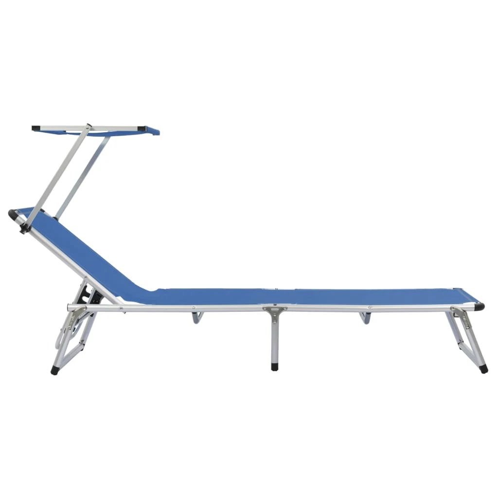 vidaXL vidaXL Folding Sun Lounger with Roof Aluminium and Textilene Blue - Sun Lounger