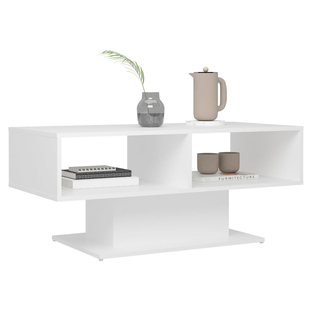 vidaXL vidaXL Coffee Table 103.5x50x44.5 cm White Engineered Wood With Storage Shelf For Living Room - Coffee Table