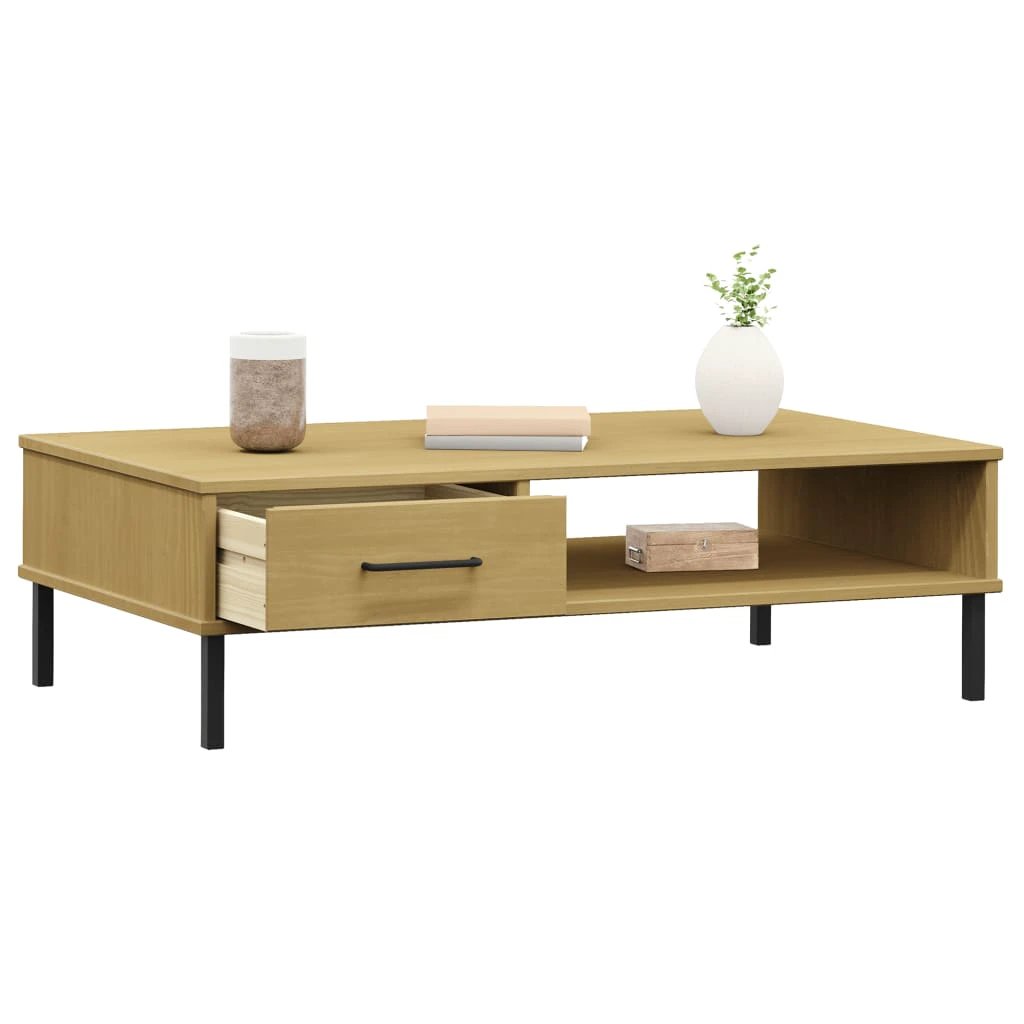 VidaXL Coffee Table Medium Premium Pine Wood Top With Black Metal Legs OSLO Living Room Decor by vidaXL