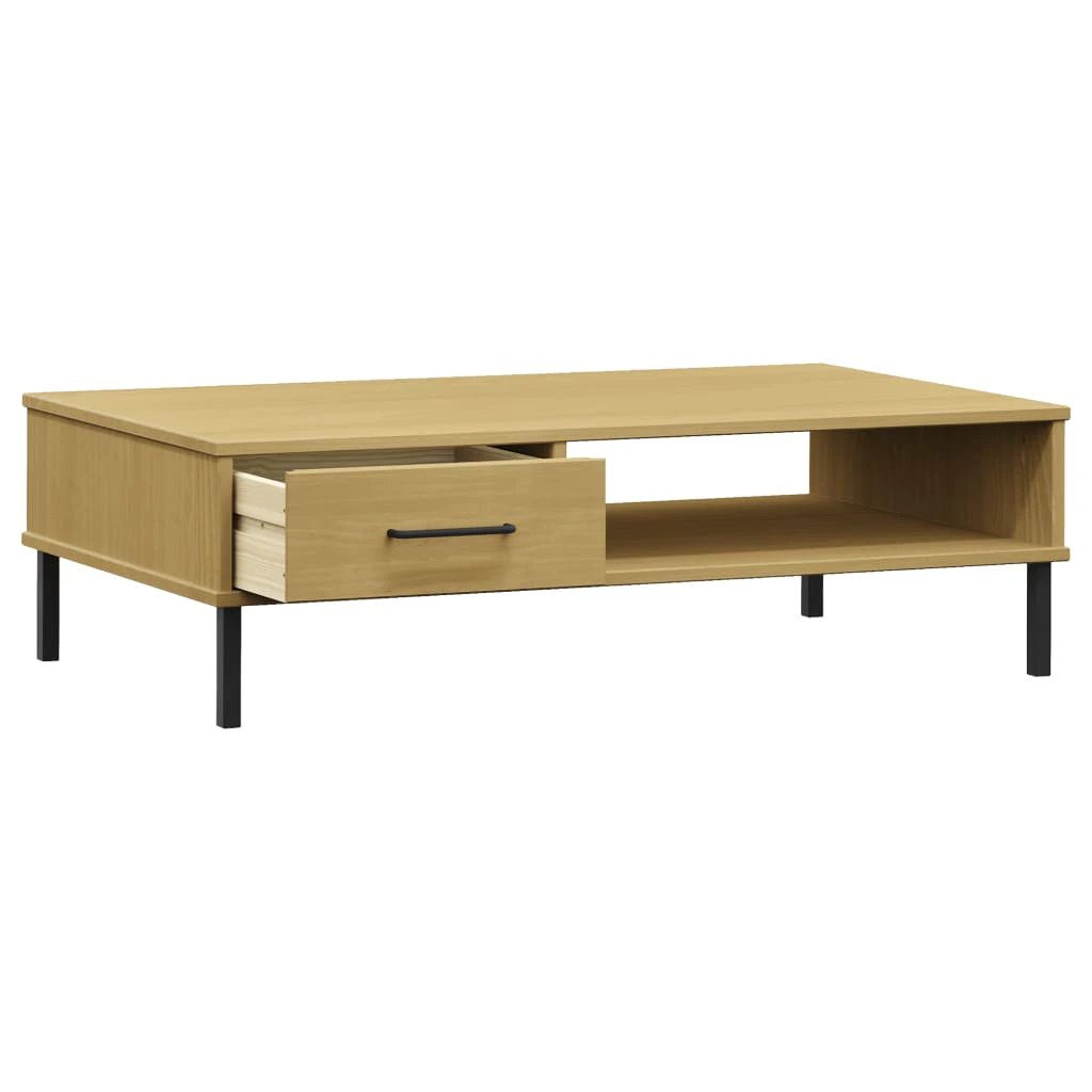 VidaXL Coffee Table Medium Premium Pine Wood Top With Black Metal Legs OSLO Living Room Decor by vidaXL