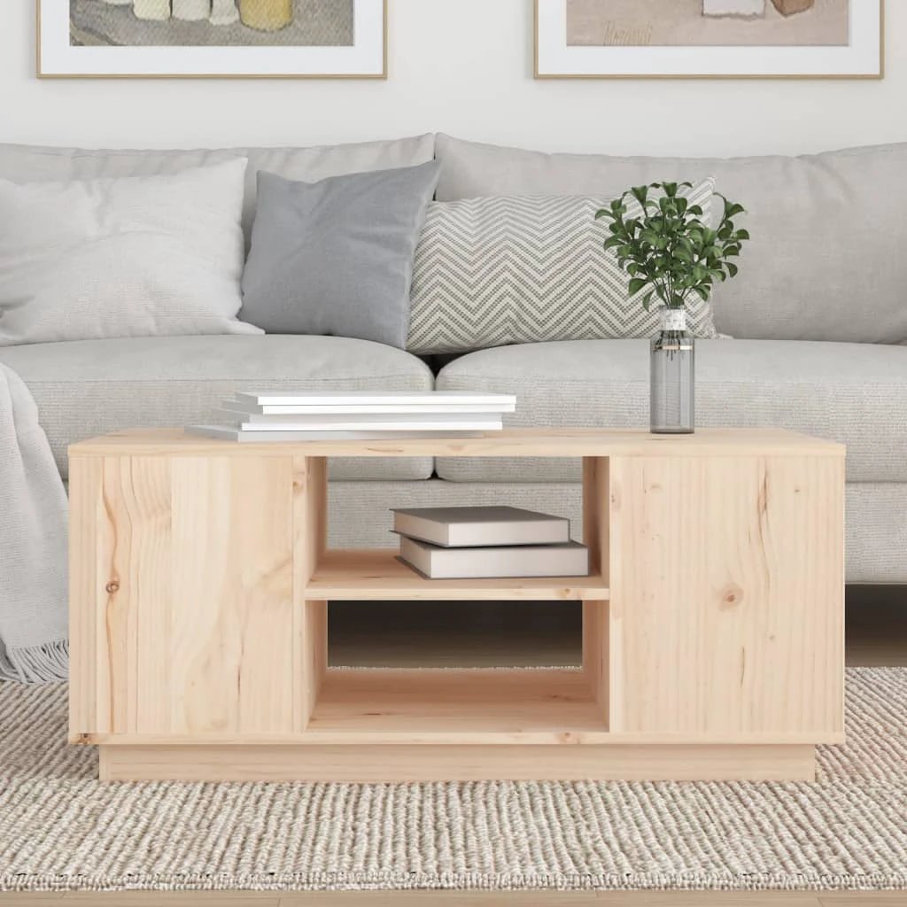 vidaXL VidaXL Coffee Table 90x49x40.5 cm Solid Pine Wood With Open Shelves For Living Room - Coffee Table