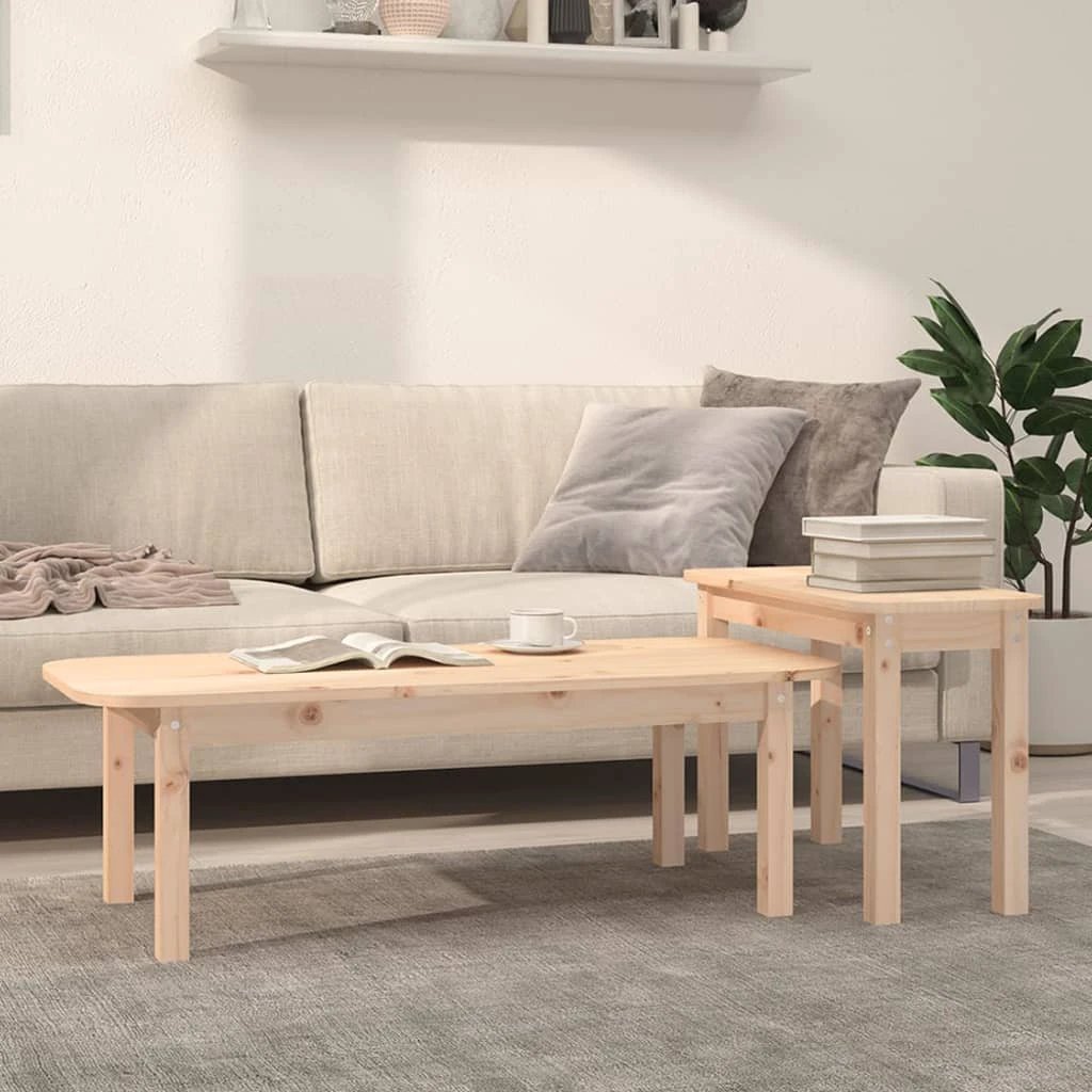vidaXL vidaXL Two Piece Coffee Table Set Nesting Tables Solid Pine Wood Space Saving Living Room Decor - Coffee Table
