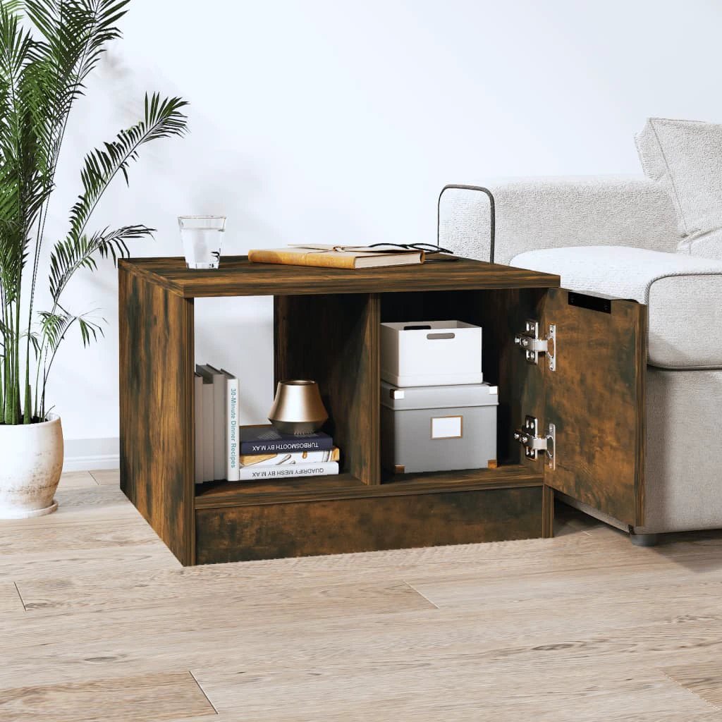 VidaXL Coffee Table 50x50x36 cm Smoked Oak Engineered Wood With Two Compartments Living Room by vidaXL