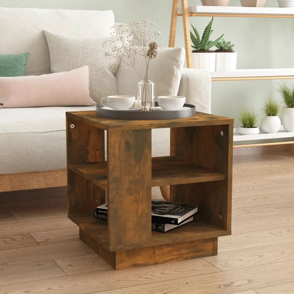 VidaXL Coffee Table 40X40X43 Cm Smoked Oak Engineered Wood With 2 Shelves For Living Room by vidaXL
