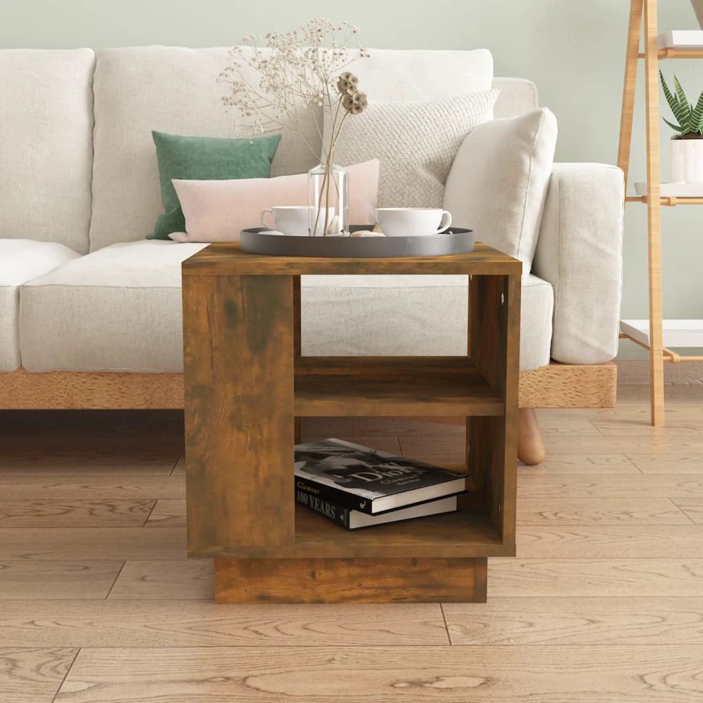 VidaXL Coffee Table 40X40X43 Cm Smoked Oak Engineered Wood With 2 Shelves For Living Room by vidaXL