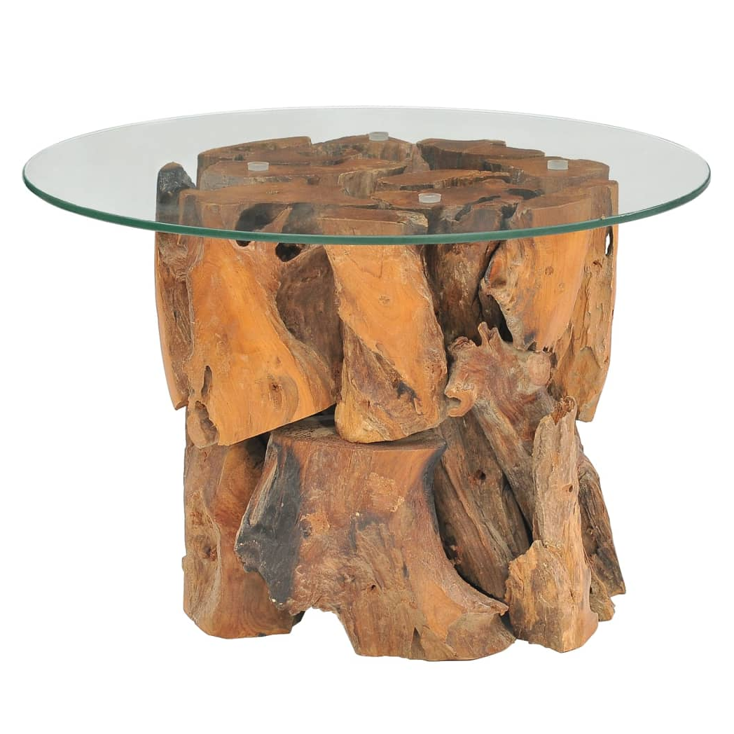VidaXL Coffee Table 60cm Teak Driftwood GlassTop by vidaXL