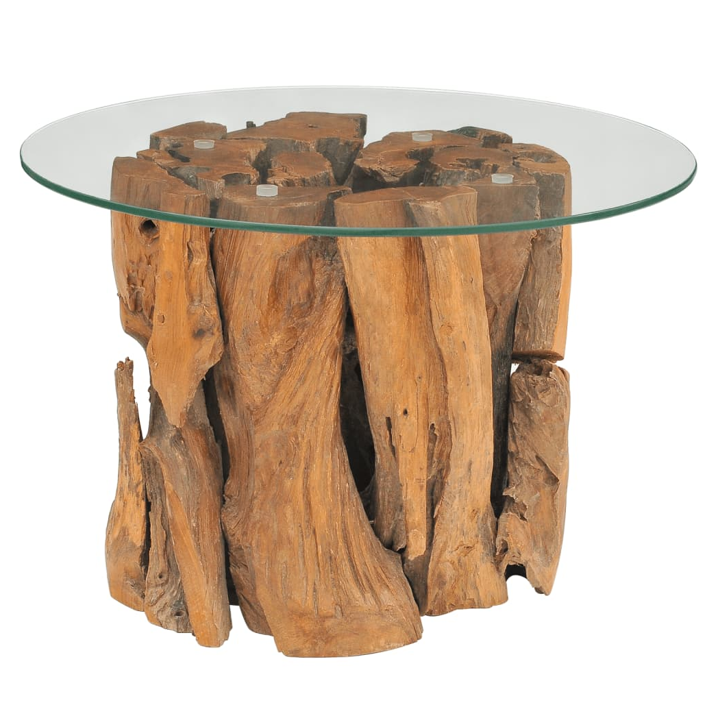 VidaXL Coffee Table 60cm Teak Driftwood GlassTop by vidaXL