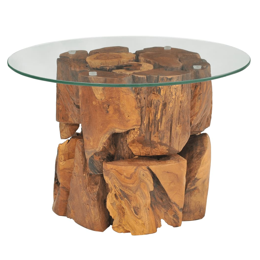vidaXL VidaXL Coffee Table 60cm Teak Driftwood GlassTop - Coffee Table