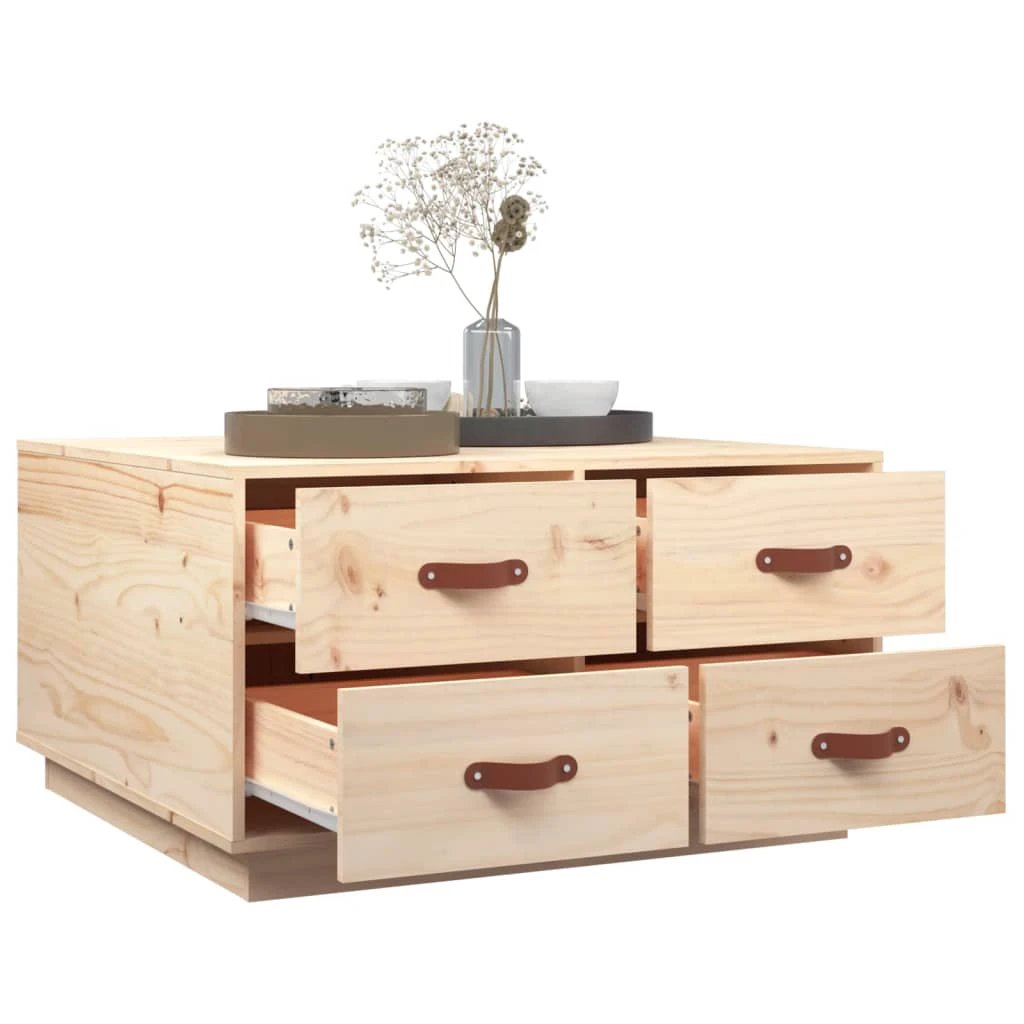 vidaXL Coffee Table 80x80x45 cm Solid Pine Wood with 4 Drawers for Living Room Decor by vidaXL