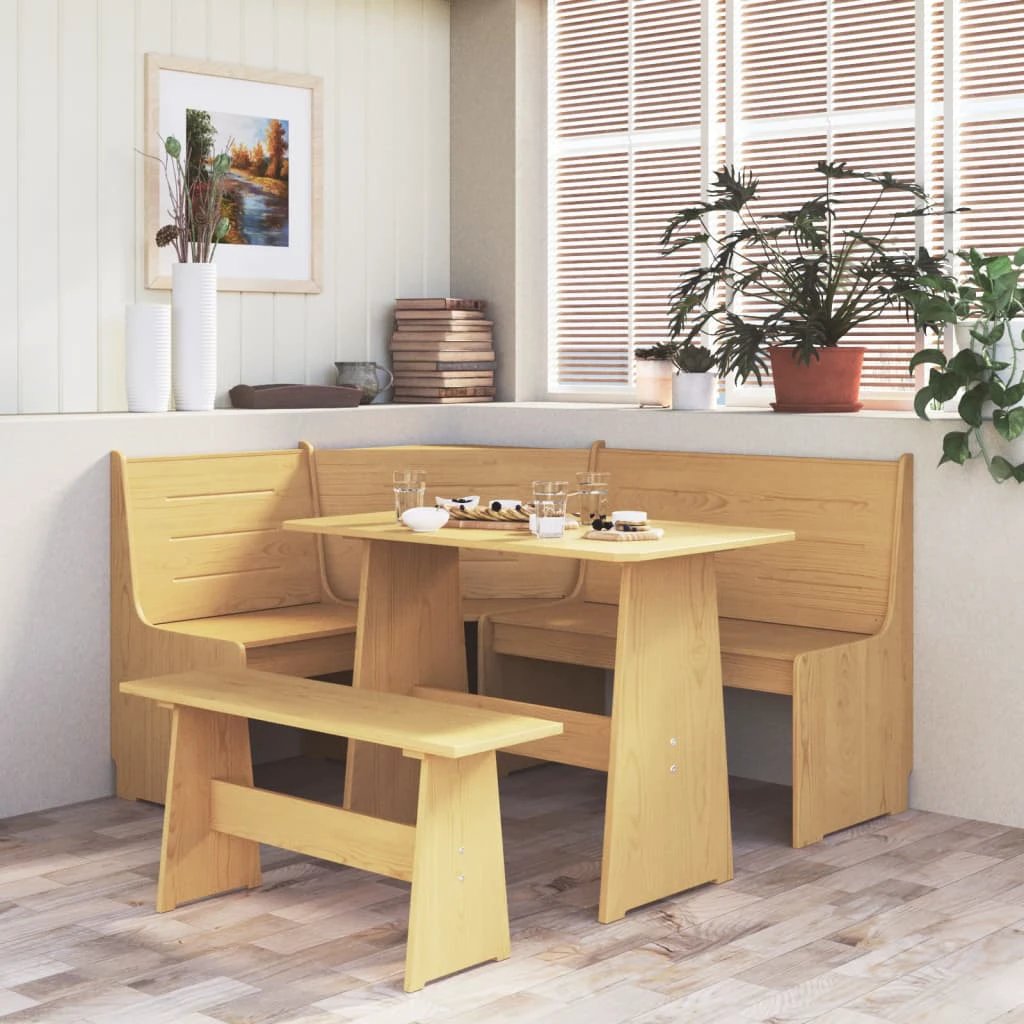 vidaXL 3 Piece Dining Set REINE Honey Brown Solid Wood Pine by vidaXL