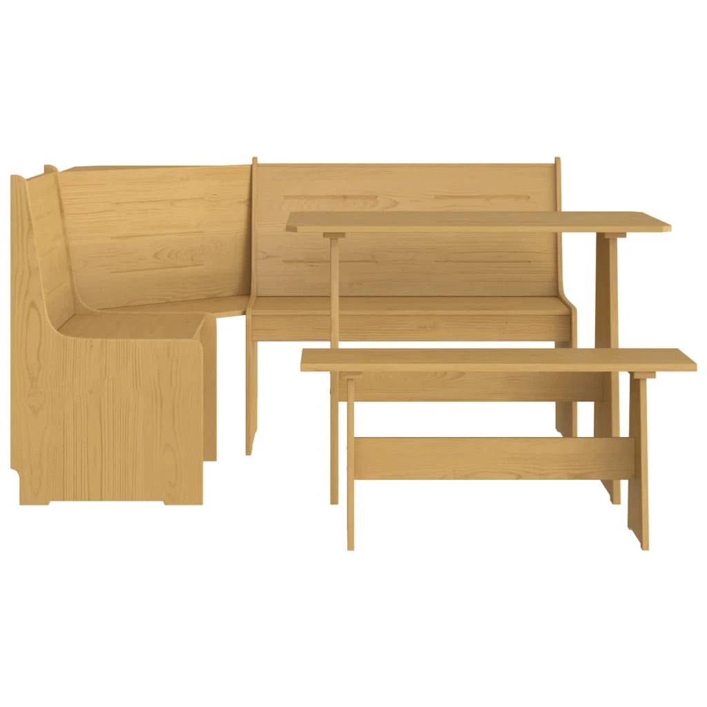 vidaXL 3 Piece Dining Set REINE Honey Brown Solid Wood Pine by vidaXL