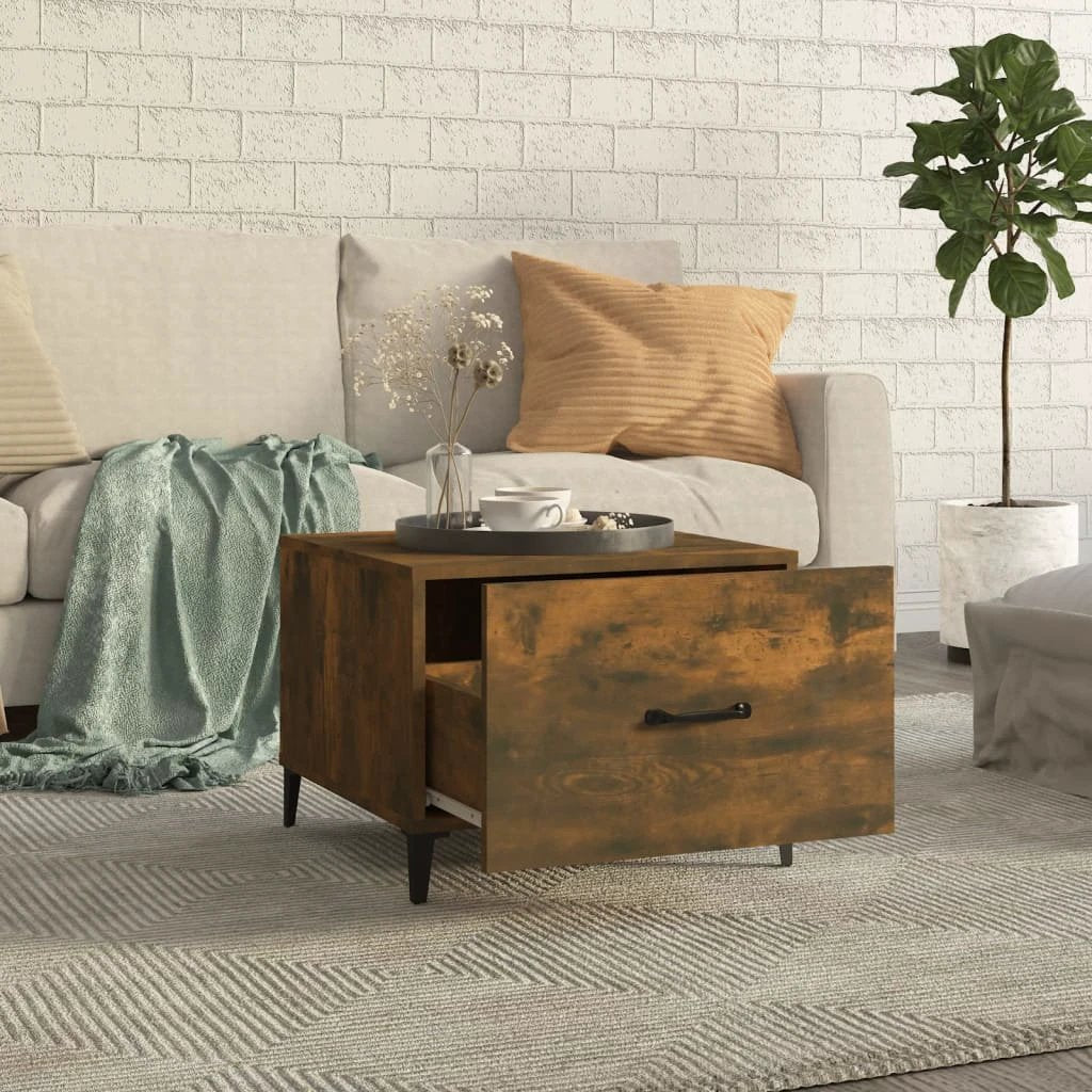 VidaXL Coffee Table 50x50x40 cm Smoked Oak Top With Metal Legs Living Room Decor by vidaXL