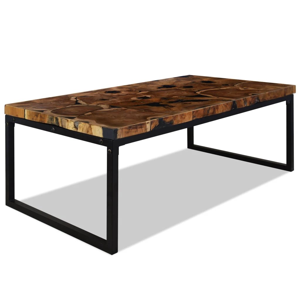 vidaXL Coffee Table 110x60x40 cm Handmade Teak With Black Resin Living Room Decor by vidaXL