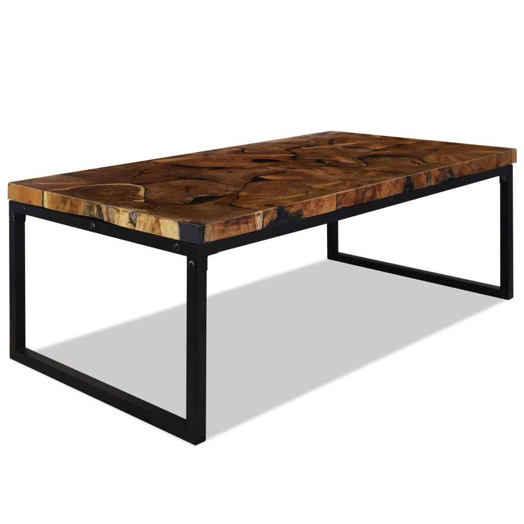 vidaXL Coffee Table 110x60x40 cm Handmade Teak With Black Resin Living Room Decor by vidaXL