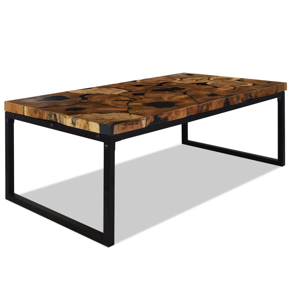 vidaXL Coffee Table 110x60x40 cm Handmade Teak With Black Resin Living Room Decor by vidaXL