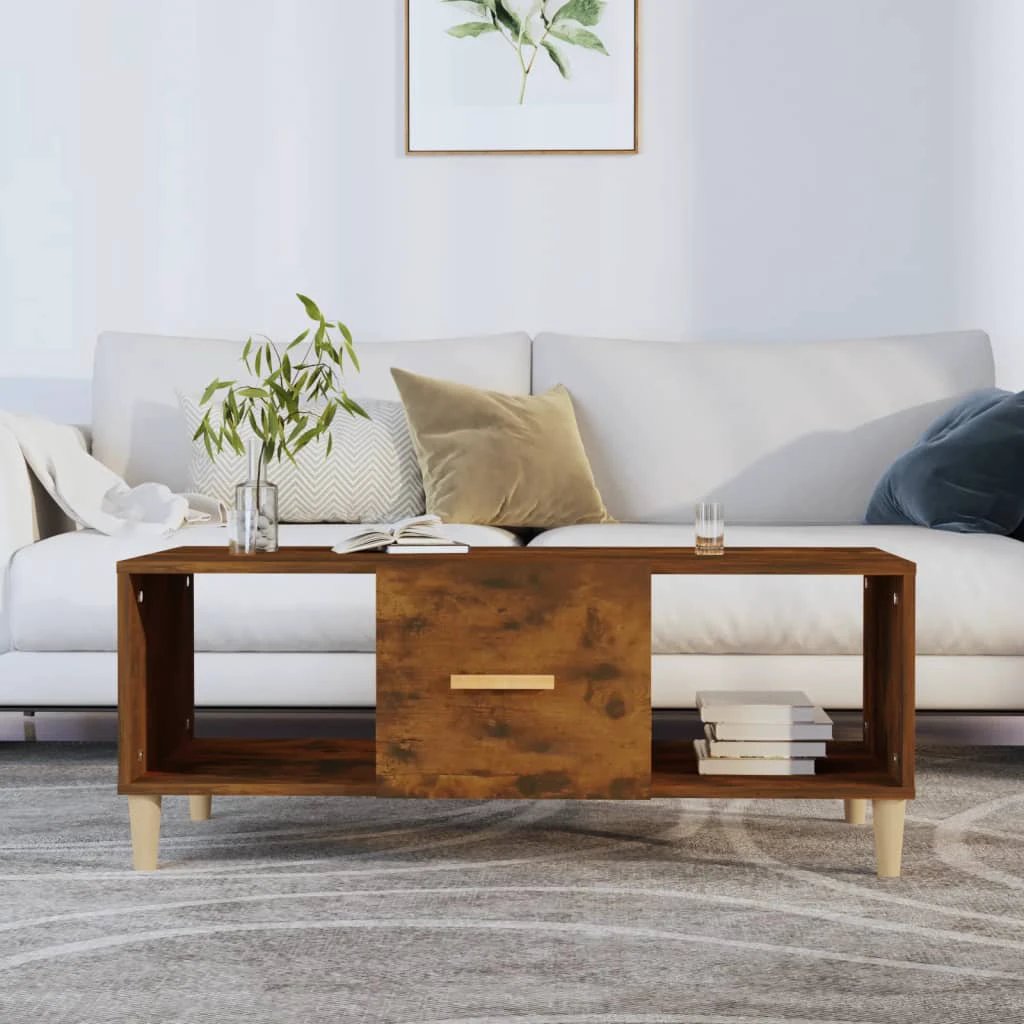 vidaXL VidaXL Premium Coffee Table 102x50x40 cm Smoked Oak Engineered Wood for Living Room - Coffee Table
