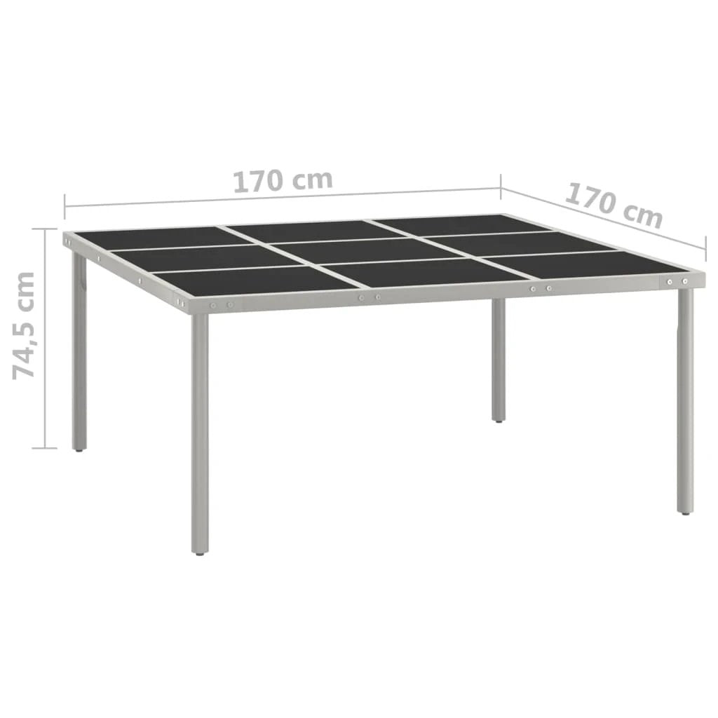 vidaXL Premium Garden Dining Table 170x170x74.5 cm Glass Top and Steel Powder Coated Frame For Outdoor Patio - Garden Table