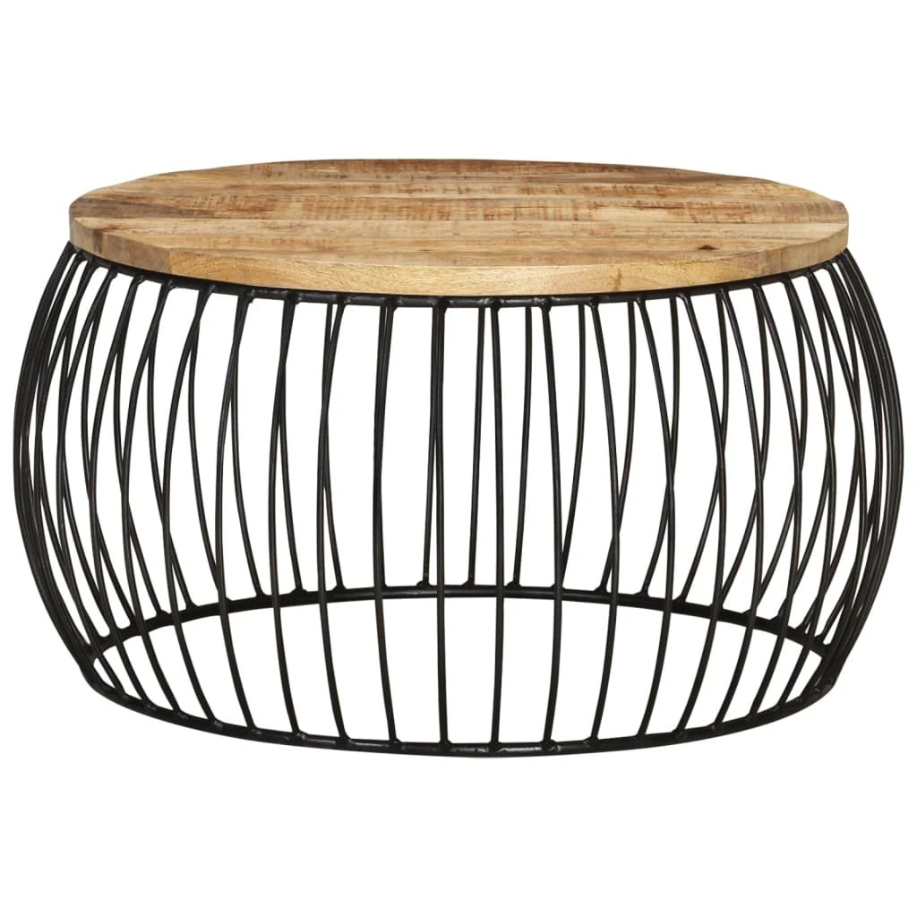 vidaXL vidaXL Coffee Table Diameter 68 cm Rough Mango Wood Vintage Style Living Room Wrought Iron Base - Coffee Table