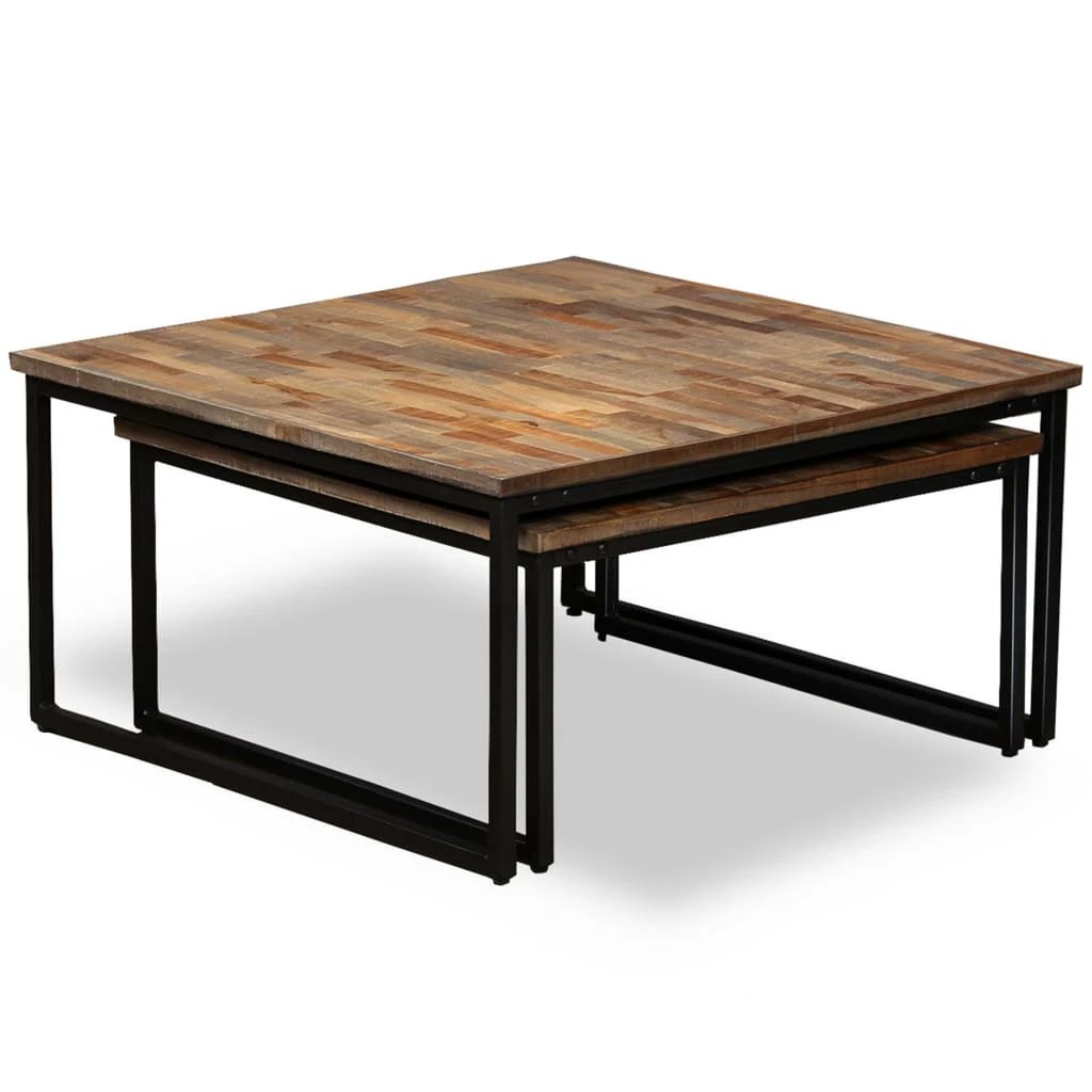 VidaXL Nesting Coffee Tables Set 2 Pieces Solid Reclaimed Teak Industrial Style Living Room by vidaXL