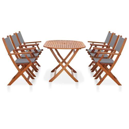 vidaXL 7 Piece Outdoor Dining Set Grey Solid Eucalyptus Wood and Textilene by vidaXL