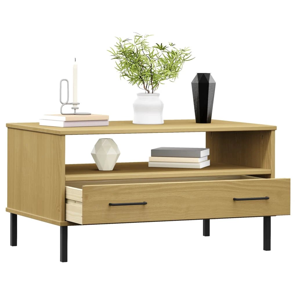 vidaXL vidaXL Coffee Table 85x50x45cm Solid Pine Wood With Metal Legs For Living Room OSLO - Coffee Table
