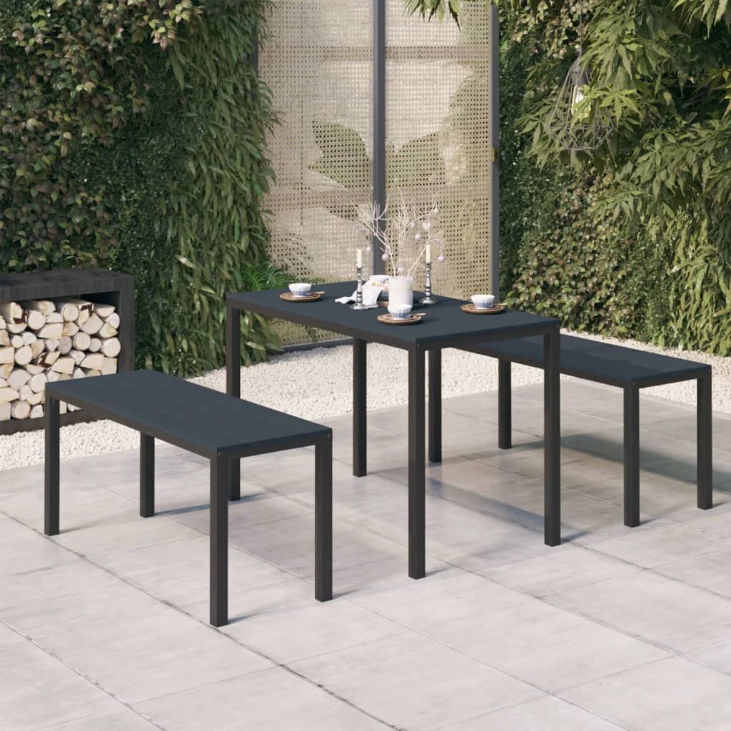 VidaXL 3 Piece Garden Dining Set Steel WPC Black Weather-Resistant Outdoor Patio Entertaining by vidaXL