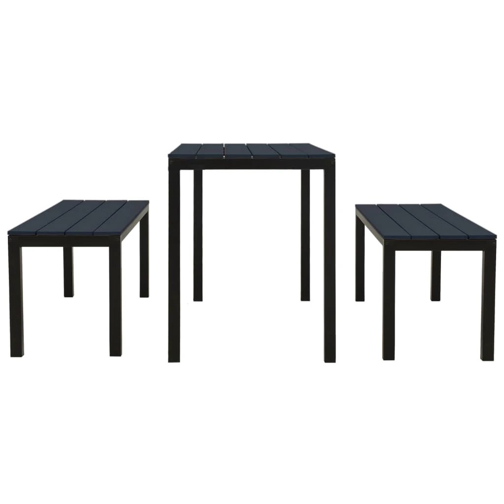 VidaXL 3 Piece Garden Dining Set Steel WPC Black Weather-Resistant Outdoor Patio Entertaining by vidaXL