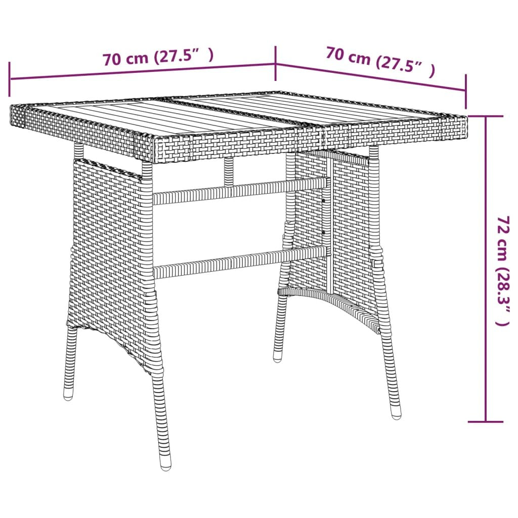 vidaXL Garden Table Black 70x70x72 cm Poly Rattan & Solid Acacia Wood by vidaXL