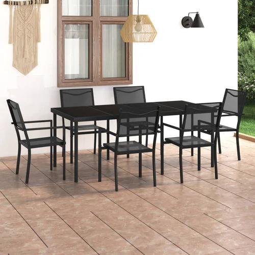 vidaXL vidaXL 7 Piece Outdoor Dining Set 70 Inch Steel Frame with Powder-Coated Finish for Stylish Patio Gatherings - Garden Set