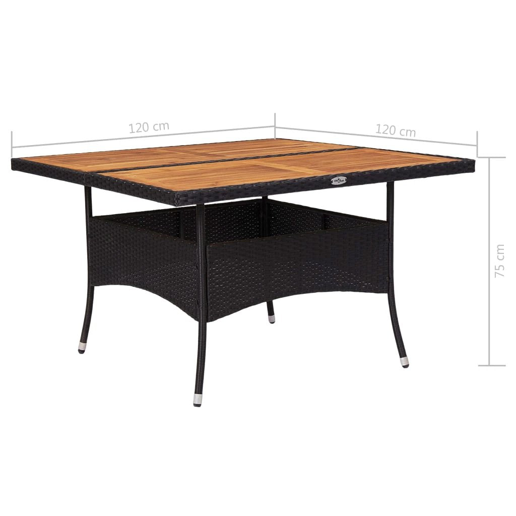 vidaXL Outdoor Dining Table Black Poly Rattan and Solid Acacia Wood by vidaXL