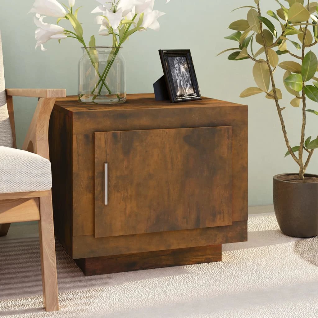 vidaXL Coffee Table Smoked Oak 51x50x45 Cm Engineered Wood With Door Storage Moisture Resistant For Living Room Decor by vidaXL