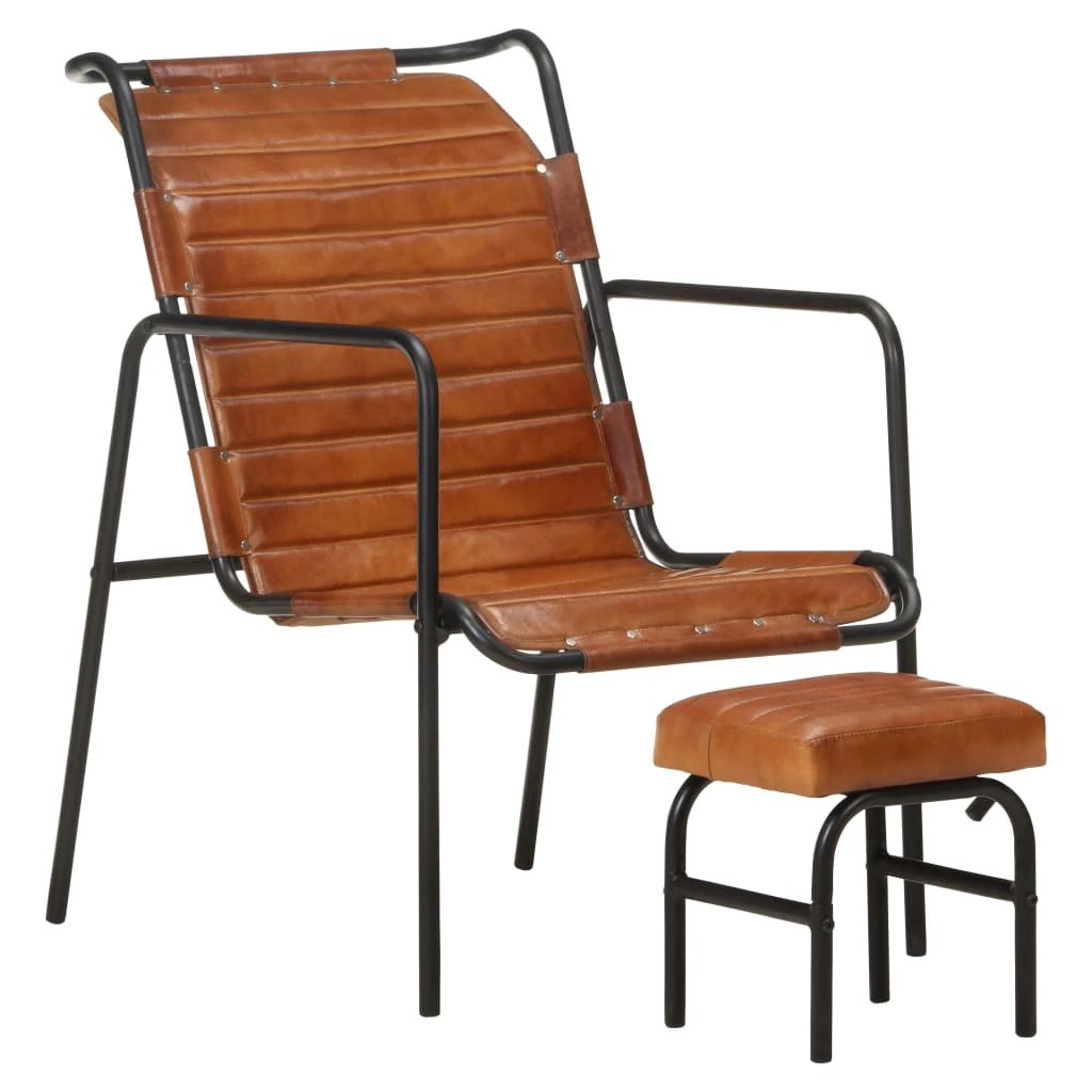 vidaXL VidaXL Medium Leather Armchair With Footrest Home - Armchair
