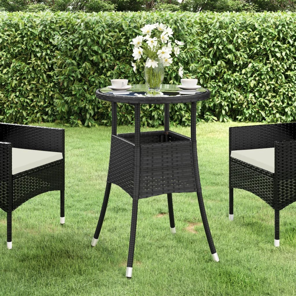 vidaXL Garden Table Ø60x75 cm Tempered Glass and Poly Rattan Black by vidaXL