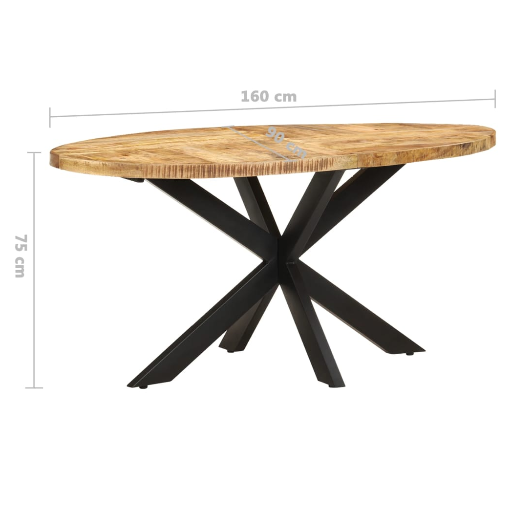 vidaXL VidaXL Dining Table 160x90x75 cm Rough Mango Wood Powder Coated Steel Base for Family Dining - Dining Table