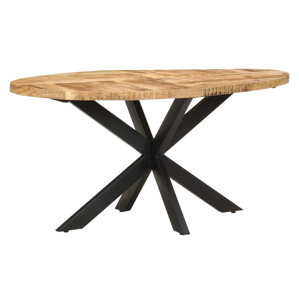 vidaXL VidaXL Dining Table 160x90x75 cm Rough Mango Wood Powder Coated Steel Base for Family Dining - Dining Table