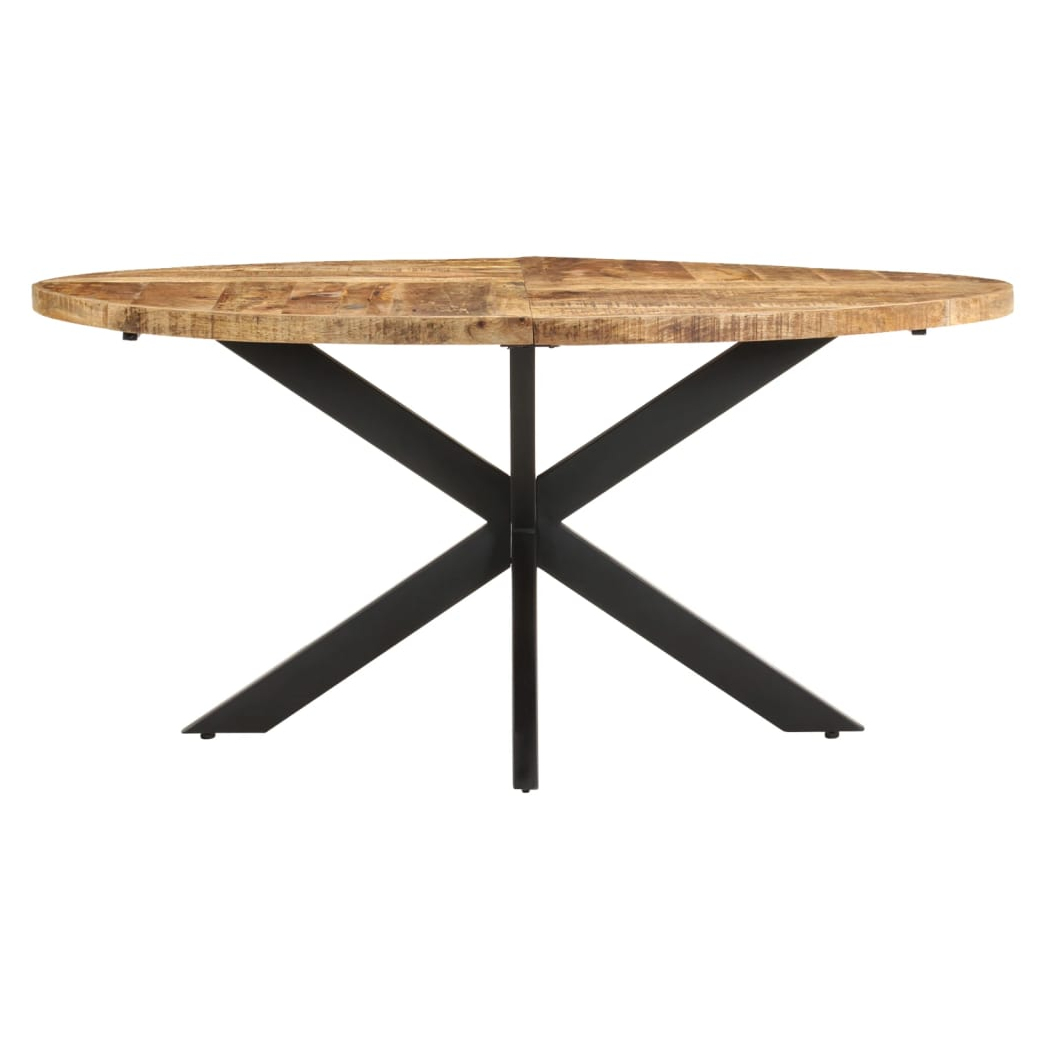 vidaXL VidaXL Dining Table 160x90x75 cm Rough Mango Wood Powder Coated Steel Base for Family Dining - Dining Table