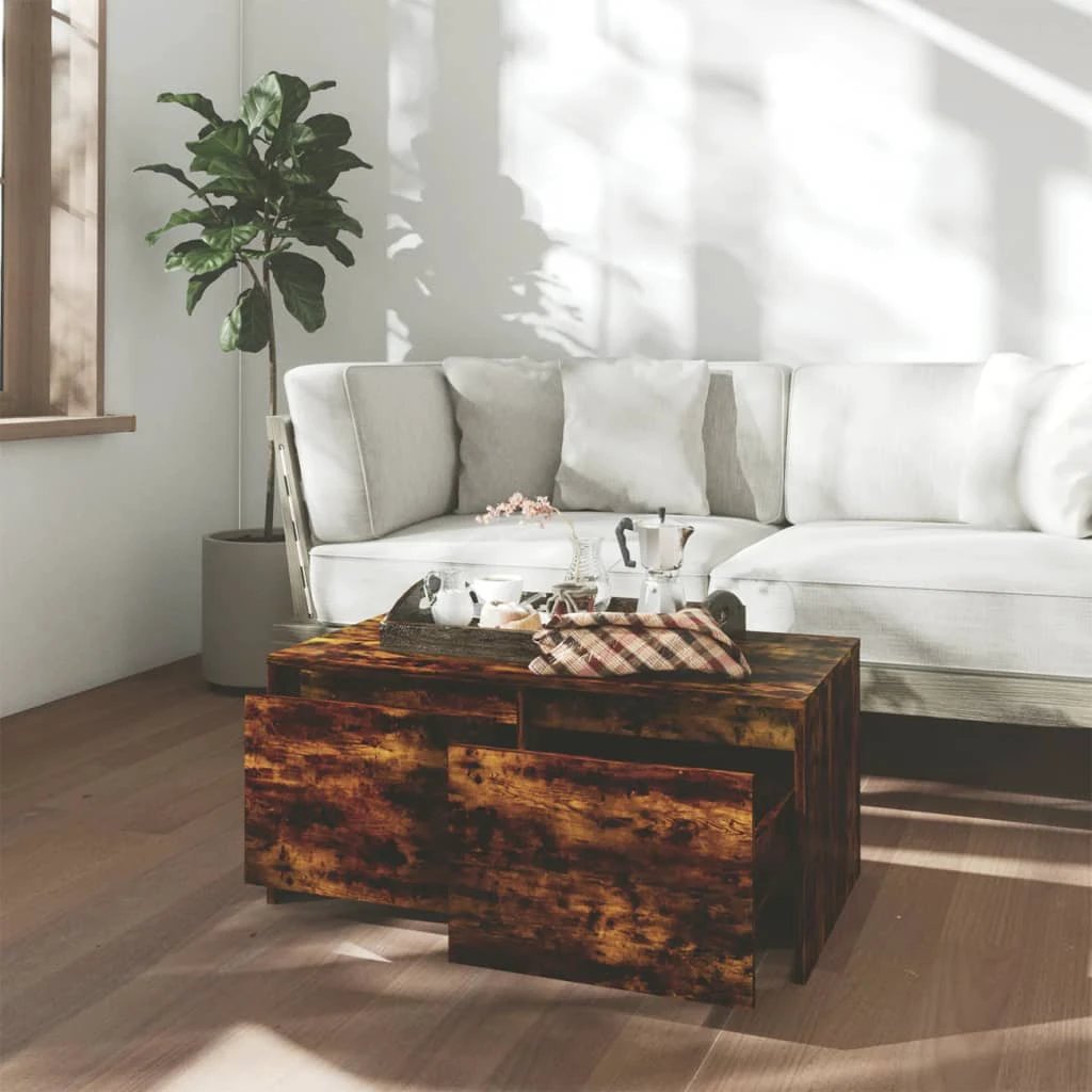 vidaXL VidaXL Coffee Table 90x50x41.5 cm Smoked Oak With Two Drawers Engineered Wood For Living Room - Coffee Table