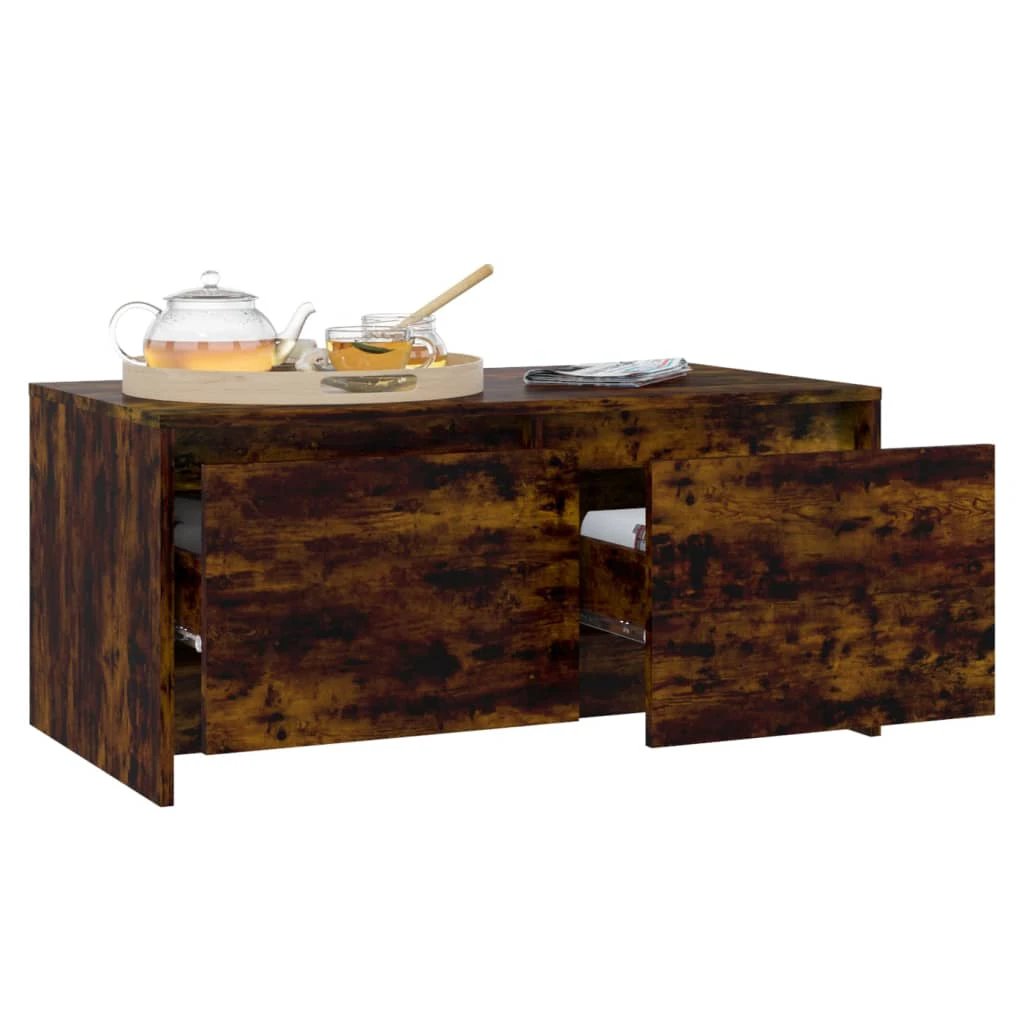 vidaXL VidaXL Coffee Table 90x50x41.5 cm Smoked Oak With Two Drawers Engineered Wood For Living Room - Coffee Table