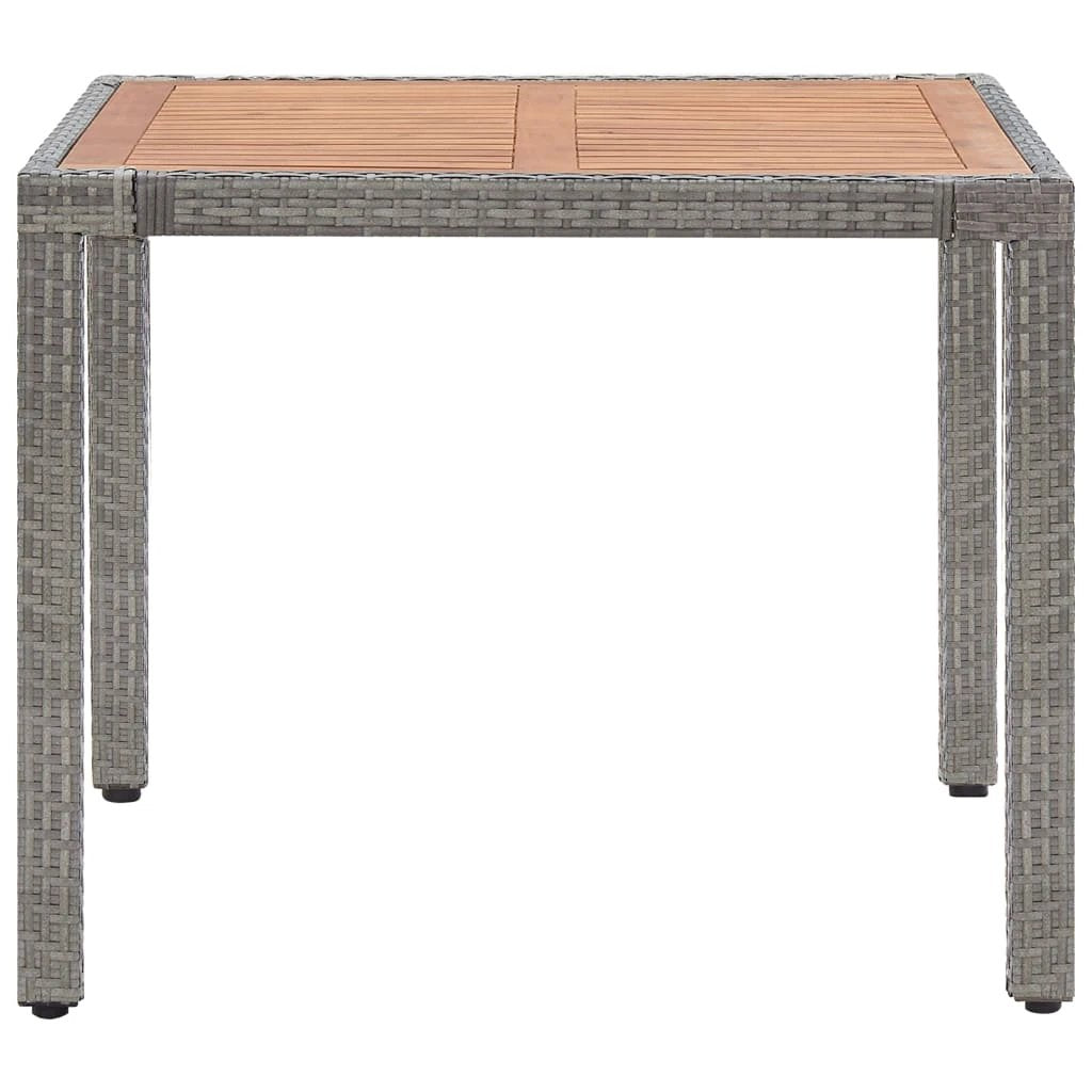 vidaXL Garden Table Grey 90x90x75 cm Poly Rattan and Solid Acacia Wood - Garden Table