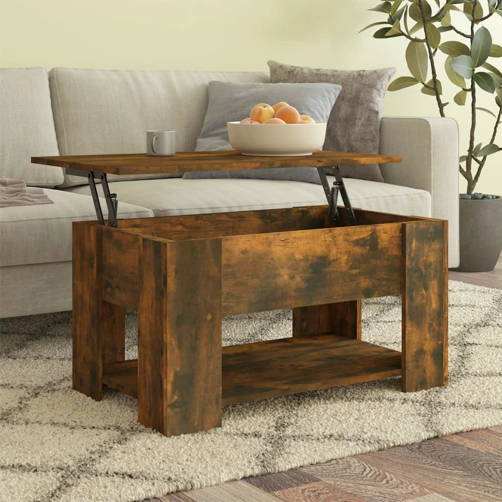 VidaXL Coffee Table Smoked Oak 79x49x41 cm Engineered Wood Lift Top Storage For Living Room by vidaXL